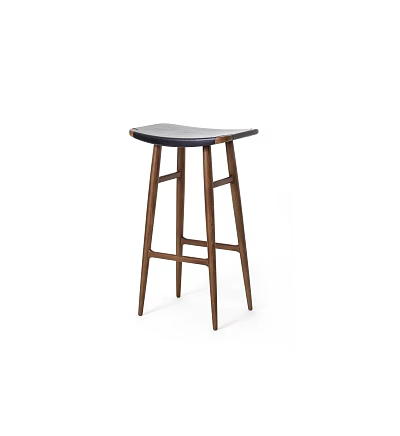 Modern Wooden Bar Stool With Dark Seat And Sleek Tall Leg Design 3d model