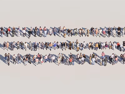 Diverse Group of People With Various Poses and Different Outfits Standing in Rows 3d model