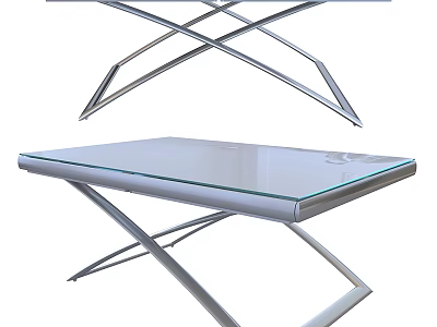 Modern Glass Top Table With Sleek Metal Cross Frame Sturdy Structure And Contemporary Design 3d model