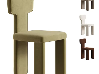 Modern Velvet Single Chair In Olive Green With Unique Backrest And Multiple Color Options 3d model