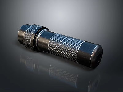 Black Tactical Weapon Cylindrical Component With Diamond Patterned Metallic Surface Texture 3d model