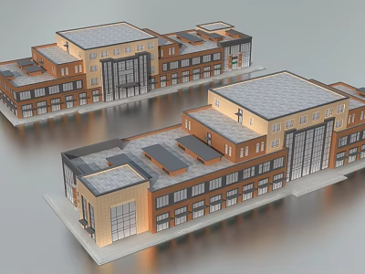 Modern Commercial Complex With Multi Storey Design Glass Windows And Brick Exterior 3d model