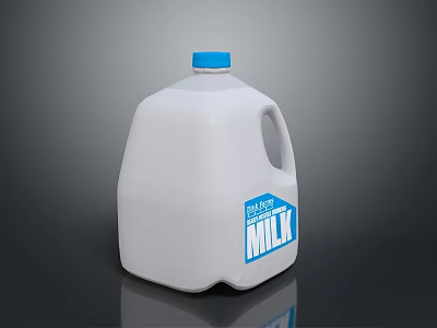 White Plastic Milk Jug With Blue Cap For Household Pure Milk Storage 3d model