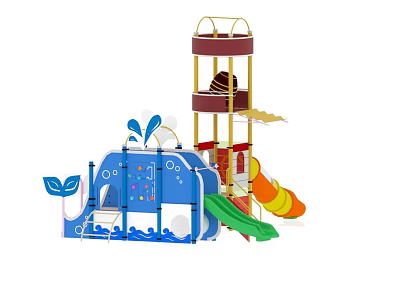 Colorful Whale Shaped Playground Equipment with Slide and Climbing Tower for Kids 3d model