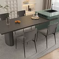 Modern Dining Table Set with Gray Chairs Vase Oranges Tray Glassware and Green Kitchen Island