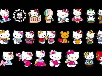 Wall Decorated with Hello Kitty Characters in Various Poses Balloon Gift Box And Nice Sign 3d model