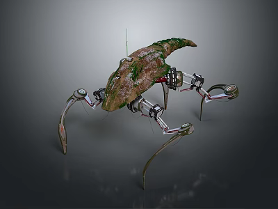 Game Movie Character Mechanical Biological Hybrid With Dinosaur Like Head Green Moss Covered Metal Legs 3d model