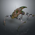Game Movie Character Mechanical Biological Hybrid With Dinosaur Like Head Green Moss Covered Metal Legs