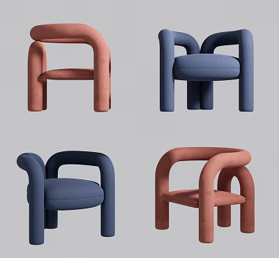 Modern Minimalist Leisure Chairs With Pink And Blue Curved Arms Sleek Design 3d model