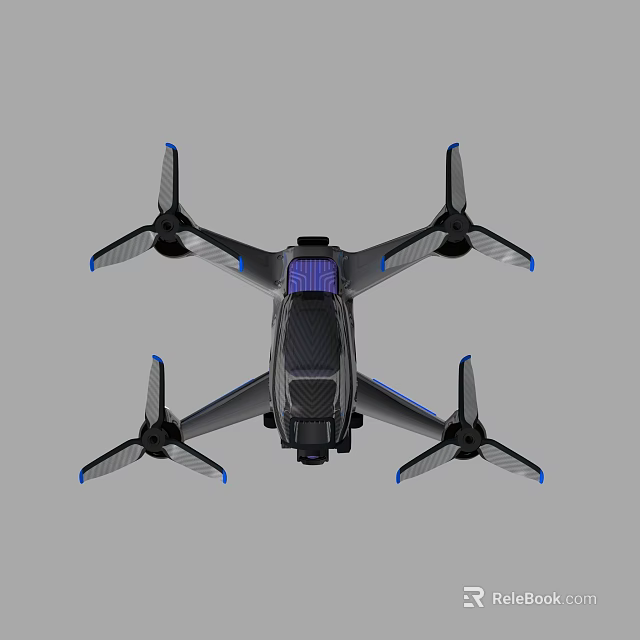 Modern Drone With Four Rotors Blue Accents And Advanced Camera Design 3d model 