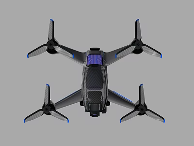 Modern Drone With Four Rotors Blue Accents And Advanced Camera Design 3d model