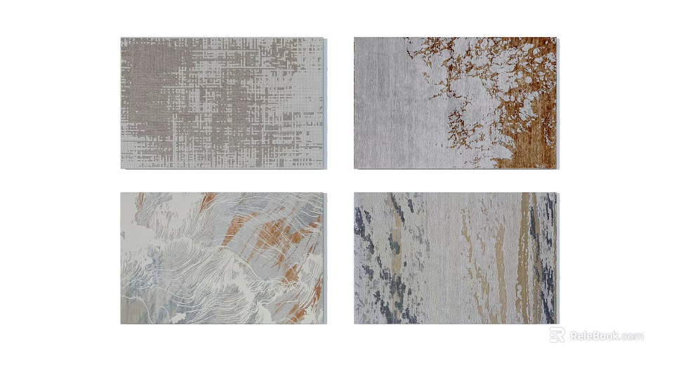 Modern Square Rugs with Various Abstract Patterns and Neutral Color Tones 3d model