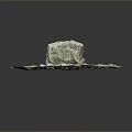 Large Natural Stone Rock 3D Model Surrounded By Small Stones And Green Grass