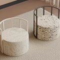 Modern Round Stools With Curved Backrests And Patterned Upholstery In Light Dark Tones 3d model