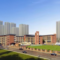 Style School Building Wind and Rain Playground Report Hall Red Brick Academy Style 3d model