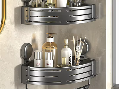Metallic Two Tier Wall Mounted Corner Bathroom Shelf With Toiletries And Storage Organizer 3d model