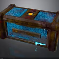 Rusted Metal Chest With Blue Glowing Panels And Transparent Sections Vintage Tech Design