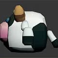 Cartoon Cow Head Model With White Green Pattern Yellow Horns Blue Eyes Pink Nose