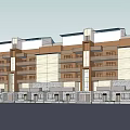 Multi Story Townhouse Complex With Blue Roofs Beige Brown Exteriors Balconies And Ground Floor Gardens