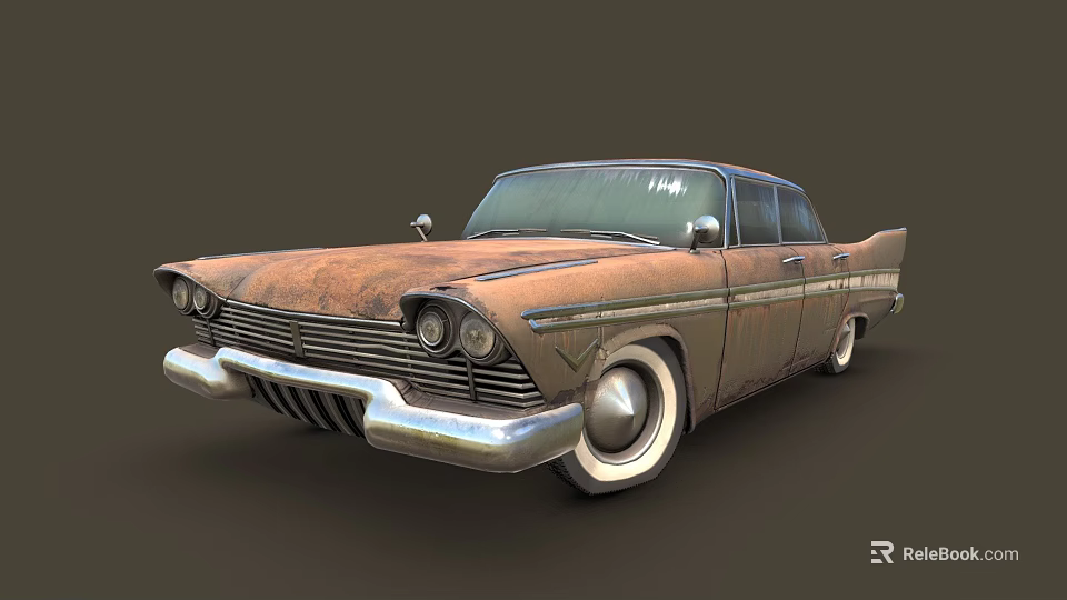 Rusty Vintage Classic Car With Chrome Front Details And Weathered Body Exterior 3d model 