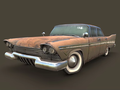 Rusty Vintage Classic Car With Chrome Front Details And Weathered Body Exterior 3d model