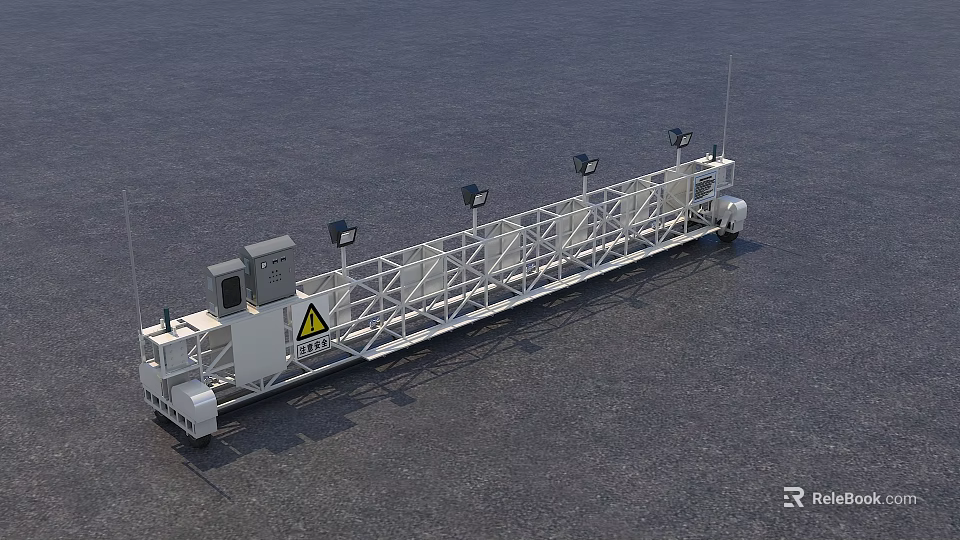 Mobile Construction Platform With Railing Warning Signs Lights And Control Unit 3d model