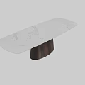 Modern Dining Table With Light Colored Marble Surface And Dark Wooden Cylindrical Base 3d model
