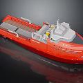 Red Marine Vessel Featuring Open Deck Upper Structure And Engineering Equipment Design 3d model