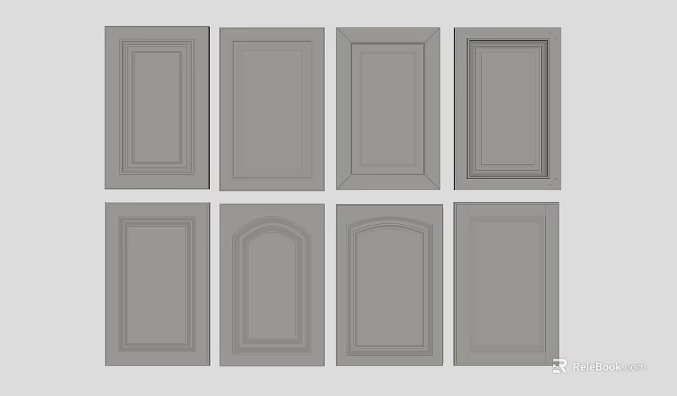 Gray Cabinet Door Panels Featuring Various Styles And Detailed Designs 3d model 