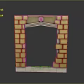 Golden Brick Archway Furniture Structure With Circular Emblem And Base