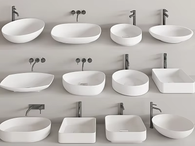 Various Modern Bathroom Washbasin Designs With Different Shapes And Wall Mounted Faucets 3d model
