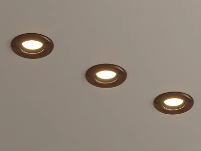 Recessed Ceiling Downlights With Wooden Trim And Warm Bright Illumination 3d model