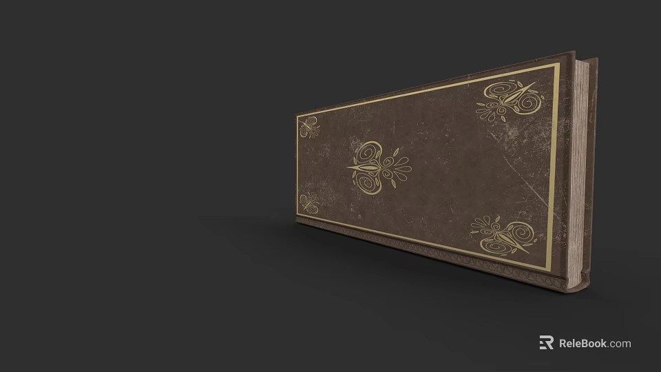 Elegant Brown Hardcover Book With Intricate Golden Patterns And Gold Border 3d model 