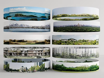Panoramic Circular Display Featuring Natural Urban And Architectural Landscape Scenes 3d model