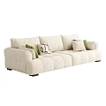 Modern Beige Two Seater Sofa With Cozy Stitched Design And Green White Pillows