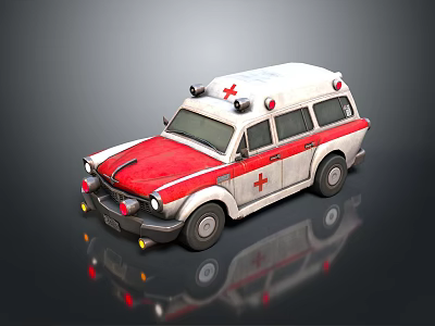 Vintage White And Red Ambulance With Red Cross Symbol And Roof Lights 3d model