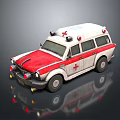 Vintage White And Red Ambulance With Red Cross Symbol And Roof Lights