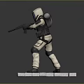 Space Suit Character Holding Weapon With Alien Creature On White Block Platform 3d model
