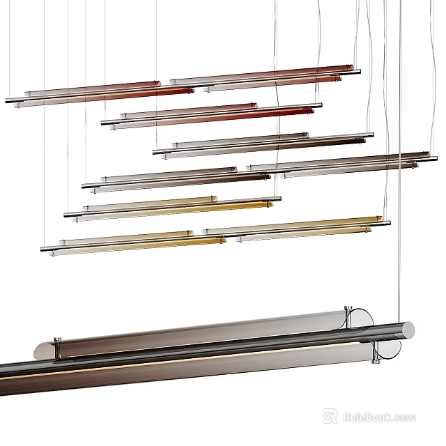 Modern Linear Chandeliers With Multiple Metallic Bars And Hanging Design For Contemporary Spaces 3d model 