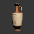 Ancient Ceramic Vase Sculpture With Painted Figure Design And Black Rim