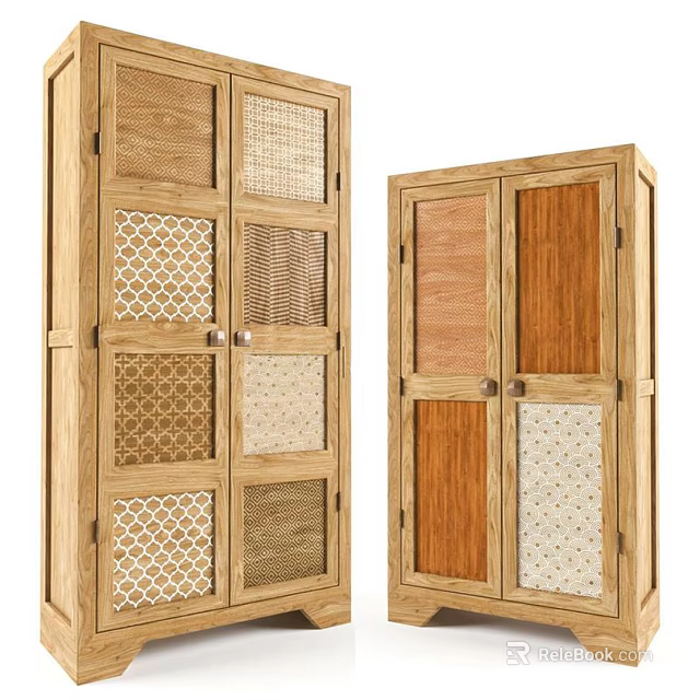 Wooden Wardrobes With Various Panel Textures And Natural Style Double Door Design 3d model 