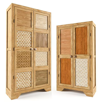Wooden Wardrobes With Various Panel Textures And Natural Style Double Door Design 3d model