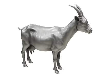 Silver Goat Sculpture With Metallic Finish Standing Pose And Intricate Details 3d model