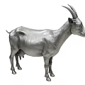 Silver Goat Sculpture With Metallic Finish Standing Pose And Intricate Details