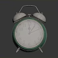 Vintage Green Alarm Clock With Silver Bells Round Dial And Dark Background Reflection