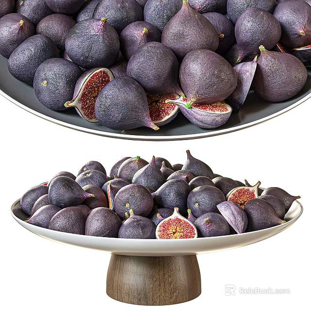 Ceramic Bowls Filled With Fresh Purple Figs For Decorative Tabletop 3d model 