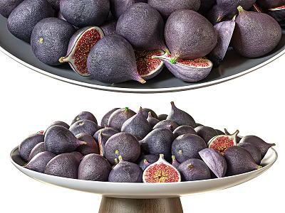 Ceramic Bowls Filled With Fresh Purple Figs For Decorative Tabletop 3d model