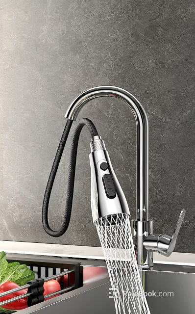Modern Chrome Kitchen Faucet With Black Flexible Hose And Sprayer Head 3d model 