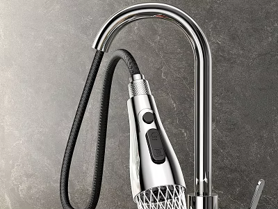 Modern Chrome Kitchen Faucet With Black Flexible Hose And Sprayer Head 3d model