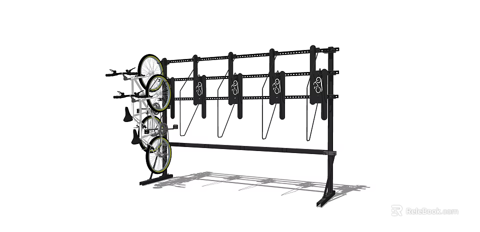 Vertical Metal Bicycle Rack With Multiple Parking Positions And Hooks 3d model
